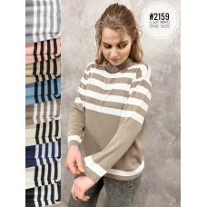 Жіночий светр поло з блискавкою у смужку універсального розміру мікс кольорів