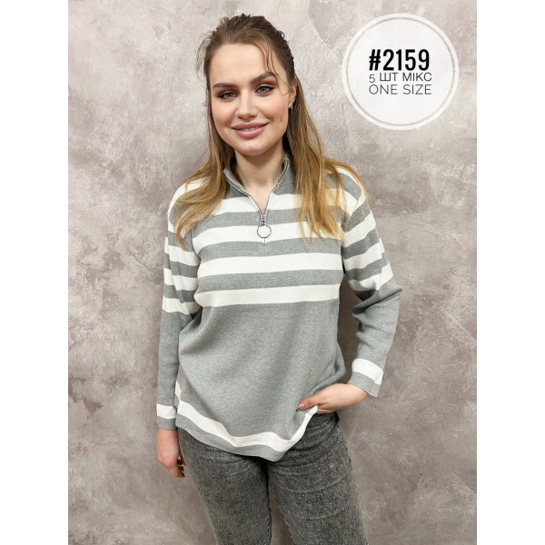 Жіночий светр поло з блискавкою у смужку універсального розміру мікс кольорів