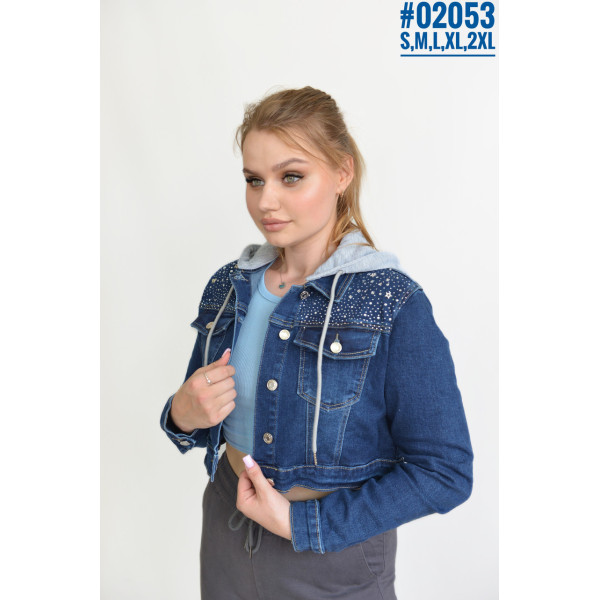 Укорочена джинсова куртка зі знімним капюшоном розмірний ряд S,M,L,XL,2XL