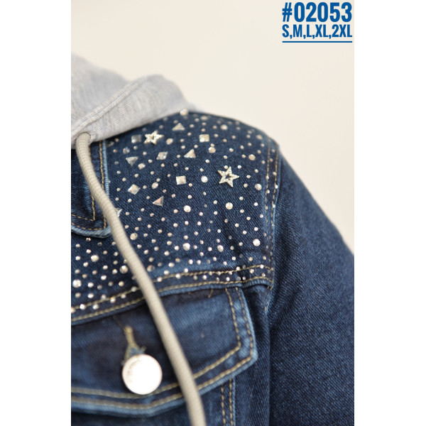 Укорочена джинсова куртка зі знімним капюшоном розмірний ряд S,M,L,XL,2XL