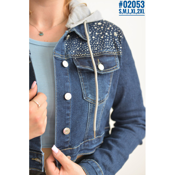 Укорочена джинсова куртка зі знімним капюшоном розмірний ряд S,M,L,XL,2XL