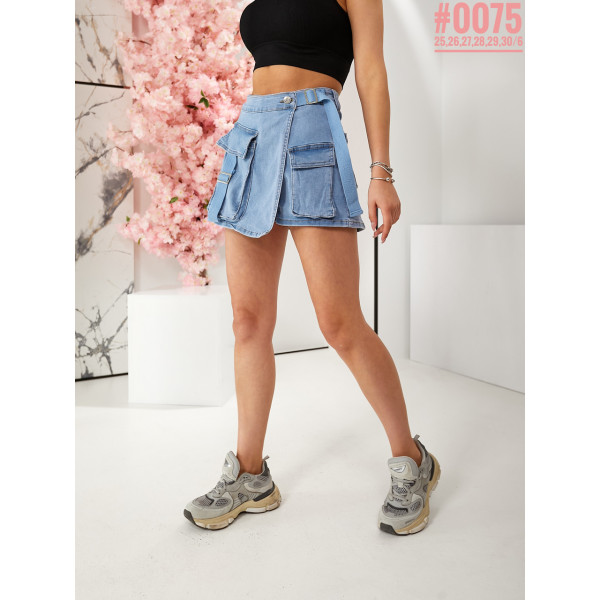 Жіночі джинсові шорти-спідниця розмірний ряд 25,26,27,28,29,30