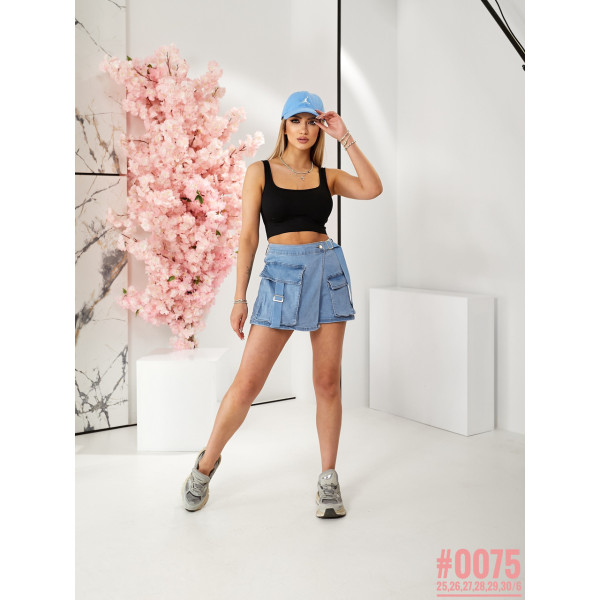 Жіночі джинсові шорти-спідниця розмірний ряд 25,26,27,28,29,30