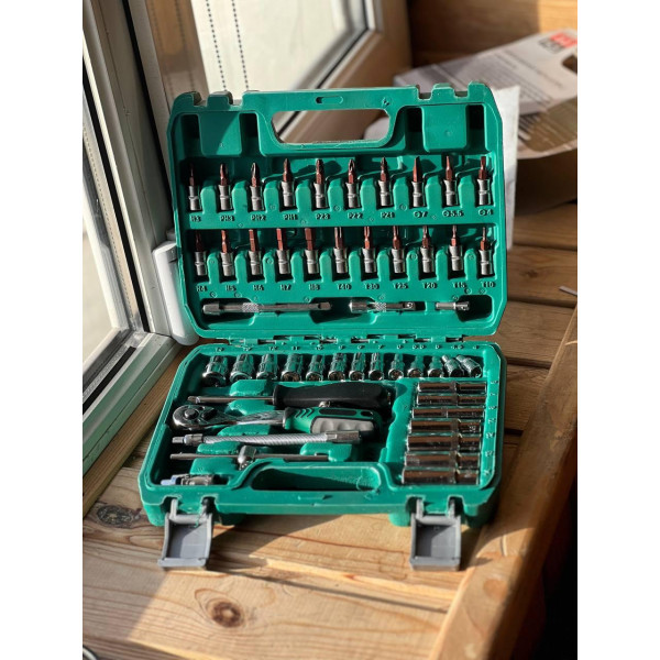 53 шт., набір інструментів з тріскачкою і торцевими головками