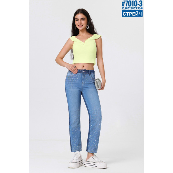 Жіночі стрейчеві двоколірні джинси зі стразами розмірний ряд  25,26,27,28,29,30
