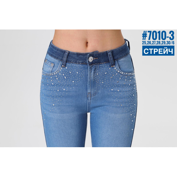 Жіночі стрейчеві двоколірні джинси зі стразами розмірний ряд  25,26,27,28,29,30