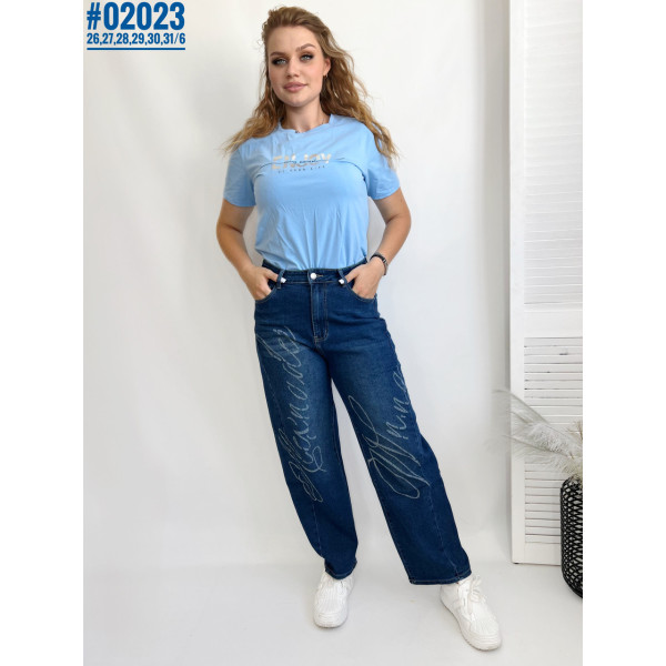 Жіночі джинси баггі з написом розмірний ряд 26,27,28,29,30,31
