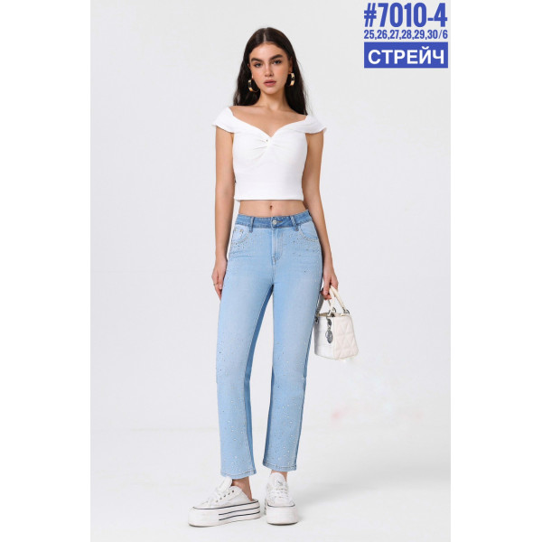 Жіночі стрейчеві двоколірні джинси зі стразами розмірний ряд  25,26,27,28,29,30