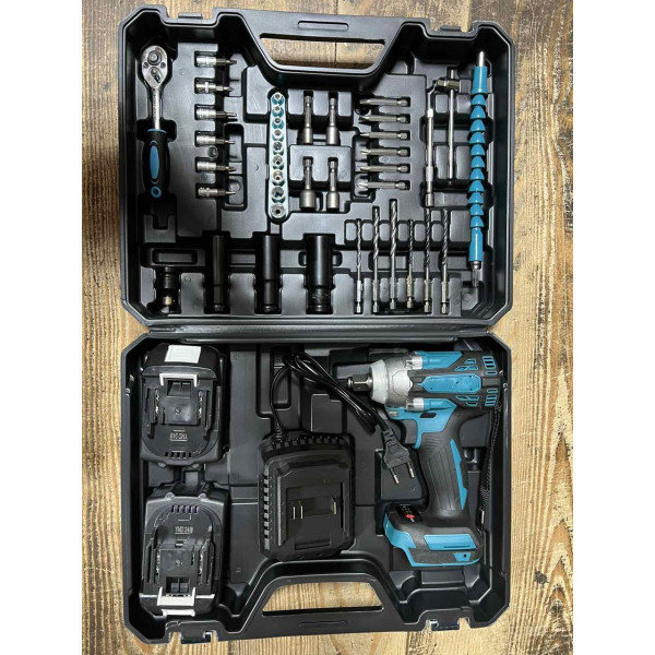 Ударний 21V 2Ah гайковерт акумуляторний з набором насадок, біт, свердл та тріскачковим ключем 39 предметів
