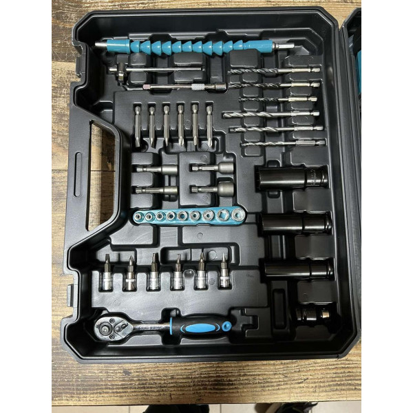 Ударний 21V 2Ah гайковерт акумуляторний з набором насадок, біт, свердл та тріскачковим ключем 39 предметів