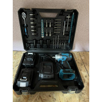 Ударний 21V 2Ah гайковерт акумуляторний з набором насадок, біт, свердл та тріскачковим ключем 39 предметів