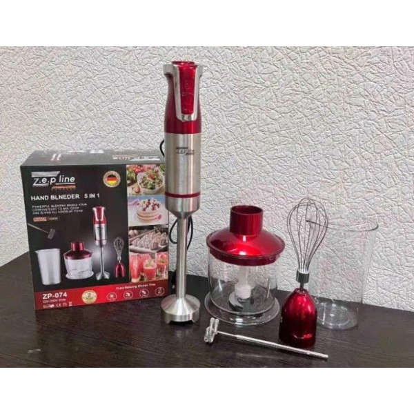 Блендер занурювальний 5в1 електричний Zepline ZP-074 блендер ручний, подрібнювач, міксер Червоний
