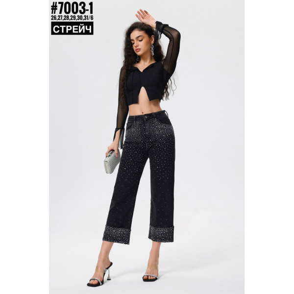 Жіночі стрейчеві джинси 7/8 зі стразами розмірний ряд 26,27,28,29,30,31