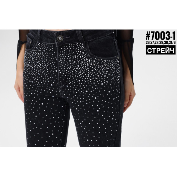 Жіночі стрейчеві джинси 7/8 зі стразами розмірний ряд 26,27,28,29,30,31