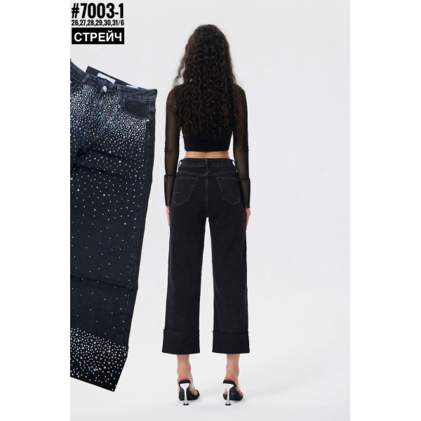 Жіночі стрейчеві джинси 7/8 зі стразами розмірний ряд 26,27,28,29,30,31