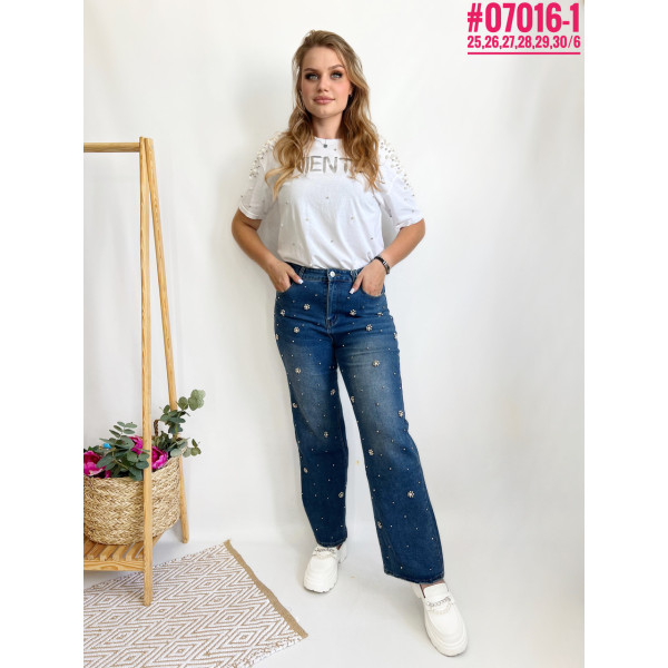 Жіночі джинси зі стразами та штучними перлинами розмірний ряд 25,26,27,28,29,30