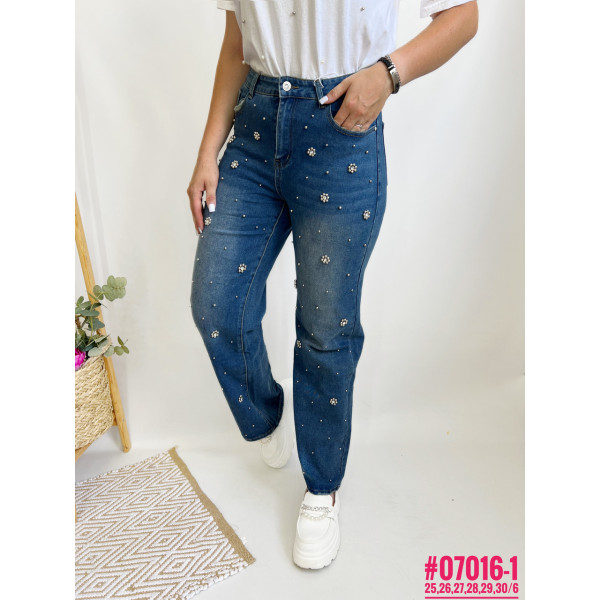 Жіночі джинси зі стразами та штучними перлинами розмірний ряд 25,26,27,28,29,30