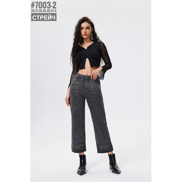 Жіночі стрейчеві джинси 7/8 зі стразами розмірний ряд 26,27,28,29,30,31