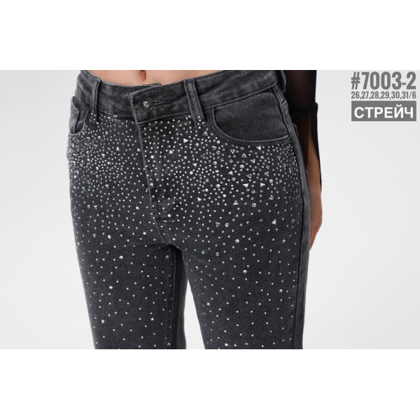 Жіночі стрейчеві джинси 7/8 зі стразами розмірний ряд 26,27,28,29,30,31