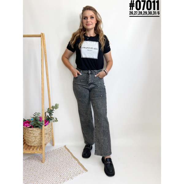 Жіночі джинси зі стразами та штучними перлинами розмірний ряд 26,27,28,29,30,31