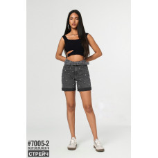 Шорти джинсові з перлинами та пояском розмірний ряд 26,27,28,29,30,31
