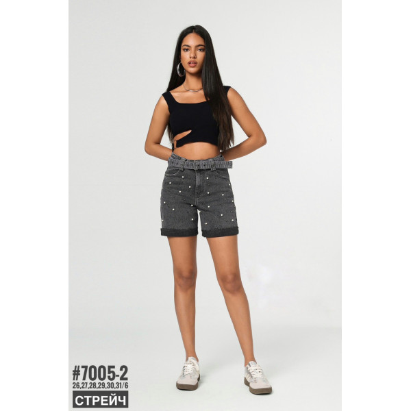 Шорти джинсові з перлинами та пояском розмірний ряд 26,27,28,29,30,31