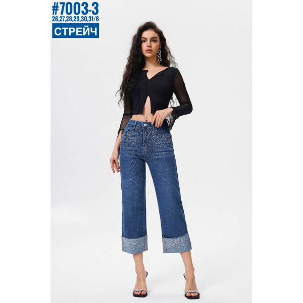 Жіночі стрейчеві джинси 7/8 зі стразами розмірний ряд 26,27,28,29,30,31