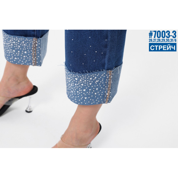 Жіночі стрейчеві джинси 7/8 зі стразами розмірний ряд 26,27,28,29,30,31