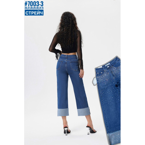Жіночі стрейчеві джинси 7/8 зі стразами розмірний ряд 26,27,28,29,30,31