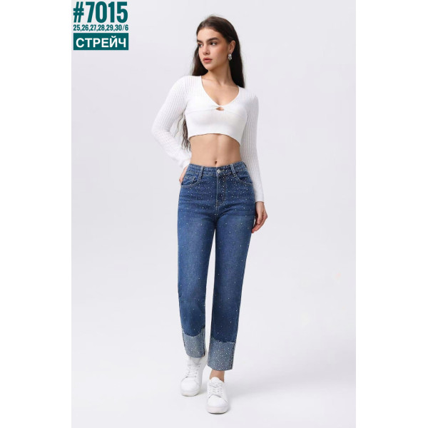Жіночі стрейчеві джинси зі стразами розмірний ряд  25,26,27,28,29,30