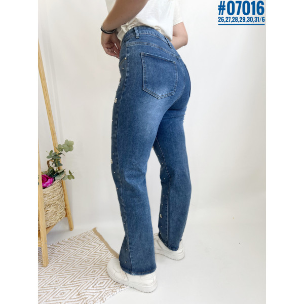 Жіночі джинси зі стразами та штучними перлинами розмірний ряд 26,27,28,29,30,31