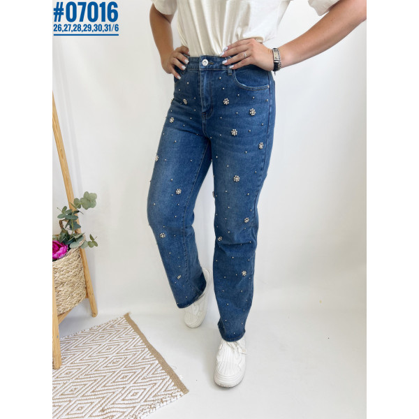 Жіночі джинси зі стразами та штучними перлинами розмірний ряд 26,27,28,29,30,31