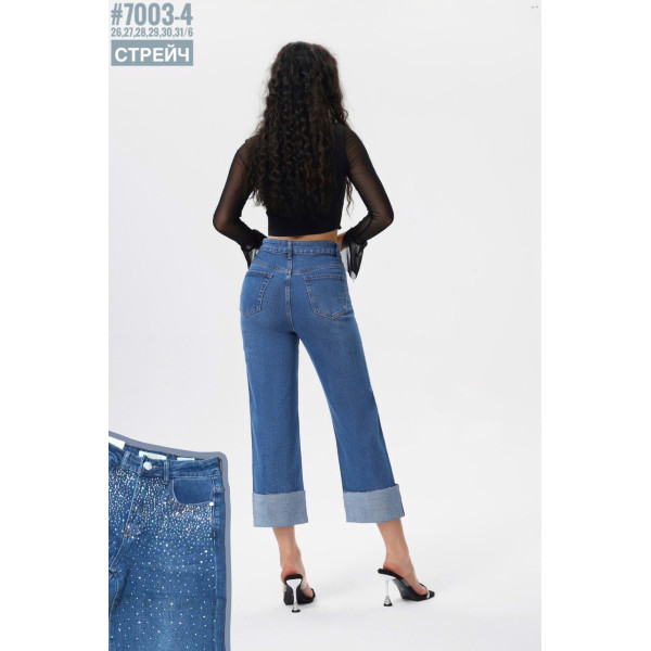 Жіночі стрейчеві джинси 7/8 зі стразами розмірний ряд 26,27,28,29,30,31