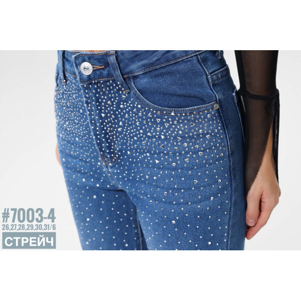 Жіночі стрейчеві джинси 7/8 зі стразами розмірний ряд 26,27,28,29,30,31
