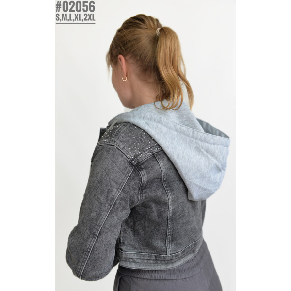 Укороченная джинсовая куртка со съемным капюшоном размерный ряд S,M,L,XL,2XL