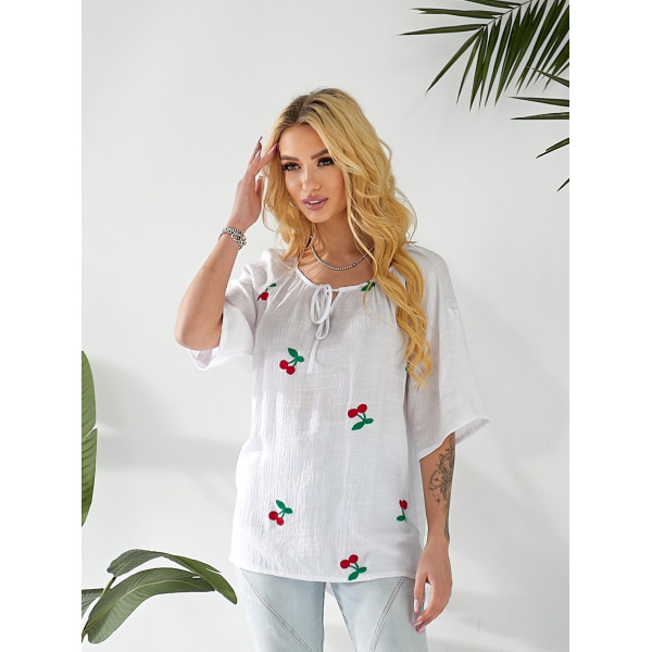 Блузка жіноча JJF з вишивкою, жіночий одяг оптом зі складу, Одеса